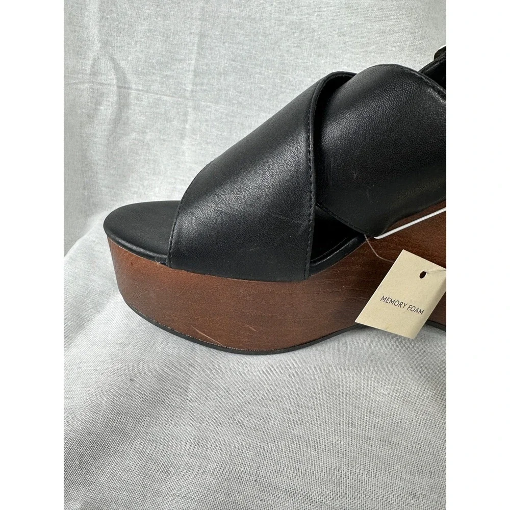 Universal Thread Naomi Black Platform Wedge Sandals Memory‎ Foam 8.5 096047262